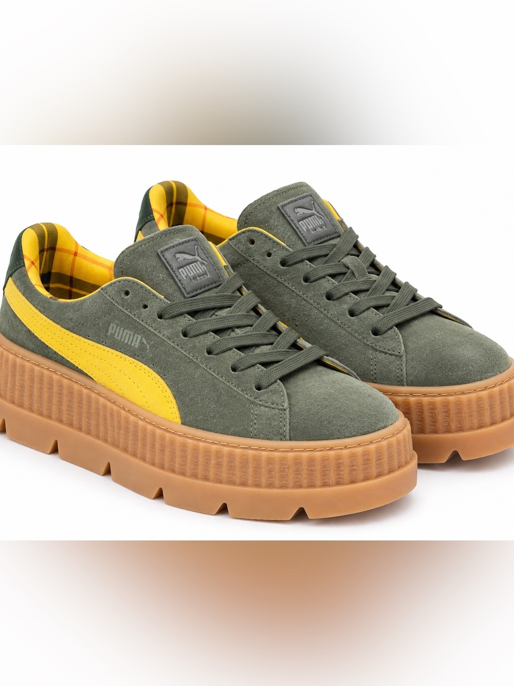 Puma Olive Suede Sneakers with Yellow UI